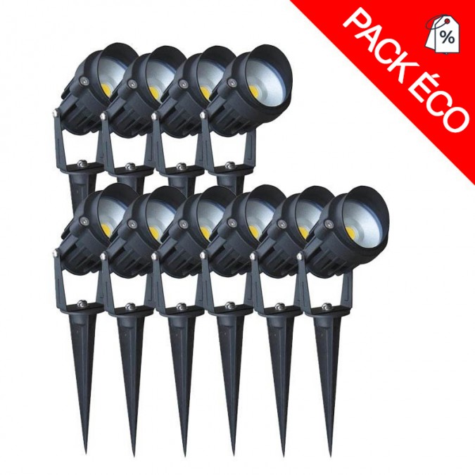 Pack de 10 spots piquets extérieurs LED COB 6W (9+1 offert)