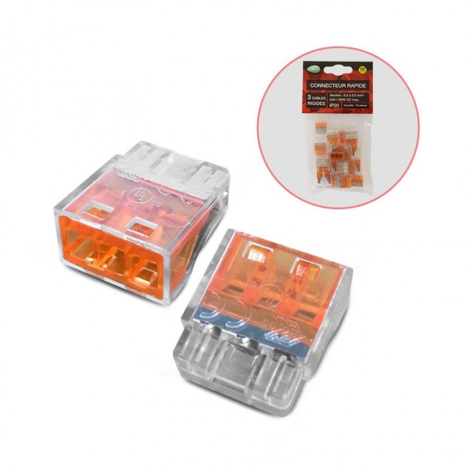 Connecteurs rapides 3 fils rigides polybag 20pcs