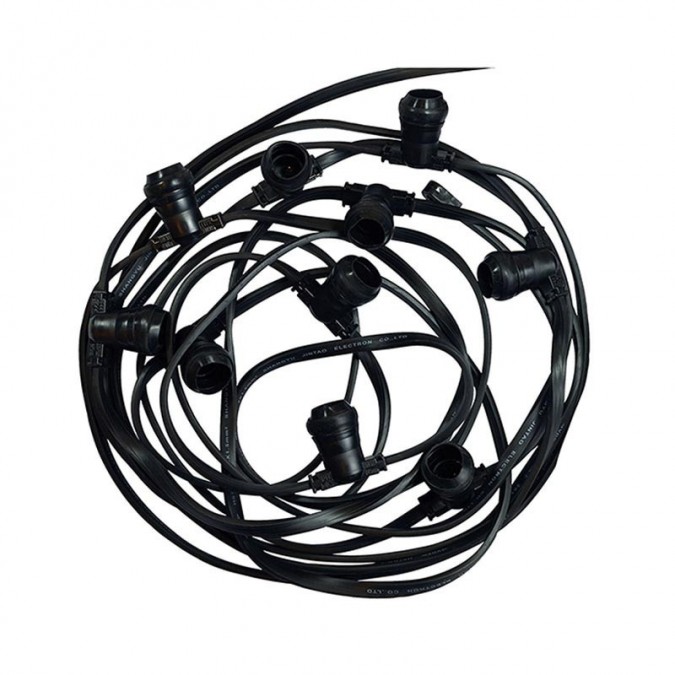 GUIRLANDE FORAINE CABLE PLAT NOIR 10 METRES 10 DOUILLES B22
