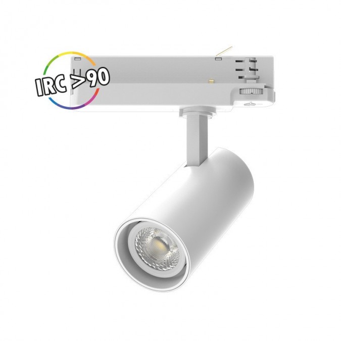 Spot LED sur Rail Blanc 25W 4000K 2500 LM IRC90 adaptateur rail 3 allumages
