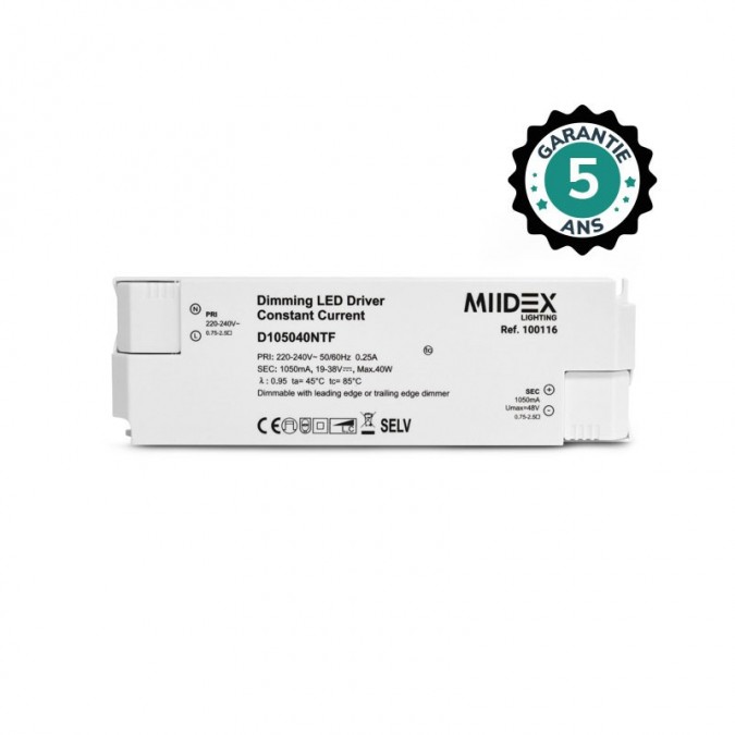 Alimentation pour LED 19-38VDC 40W Dimmable Coupure de phase - Garantie 5 ans