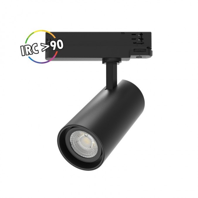 Spot LED sur Rail Noir 25W 4000K 2500 LM IRC90 adaptateur rail 3 allumages