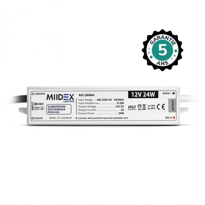 Alimentation pour LED 24W - 12V DC - IP67 - Garantie 5 ans