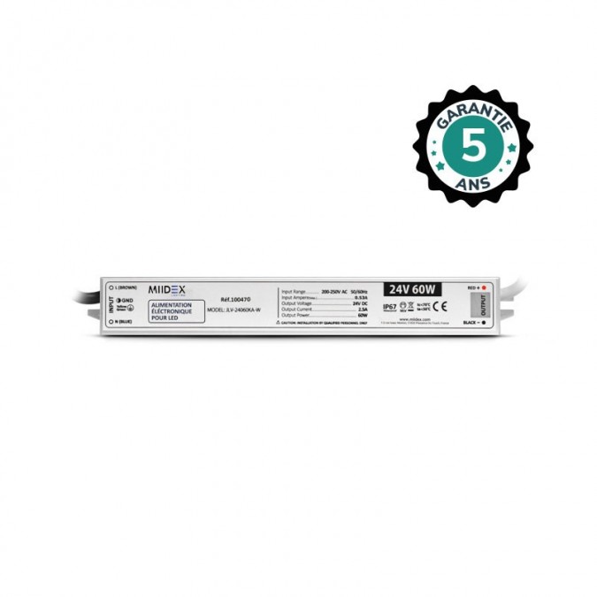 Alimentation pour LED 60W - 24V DC - IP67 - Garantie 5 ans