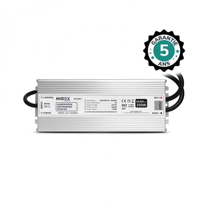 Alimentation pour LED 250W - 12V DC - IP67 - Garantie 5 ans
