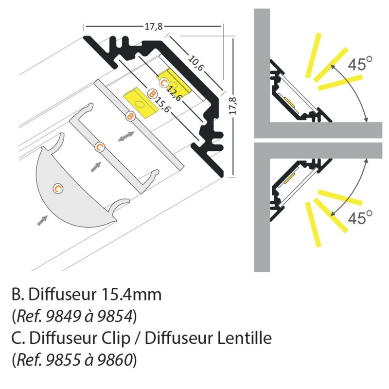 Profilé Aluminium LED Angle 30/60°.  Boutique Officielle Miidex Lighting®