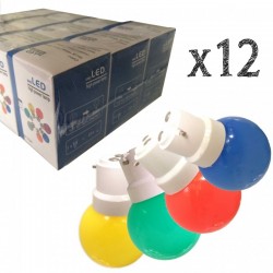 Lot de 12 ampoules LED B22 1.5W Rouges, Bleues, Vertes et Jaunes Incassables (équivalence 15W) pour Guirlande Extérieure