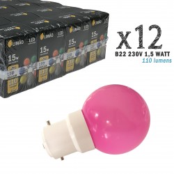 Lot de 12 ampoules LED B22 1,5W Roses (équivalence 15W) pour Guirlande Extérieure