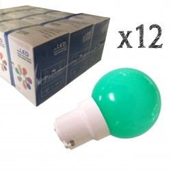 Lot de 12 ampoules LED B22 1W Vertes Incassables (équivalence 10W) pour Guirlande Extérieure