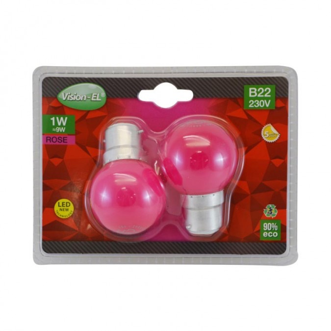 Pack de 2x Ampoules LED B22 1W Couleur
