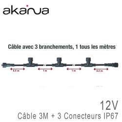 Câble Chaînage 3 mètres + 3 Sorties IP67 12V