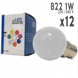 Lot de 12 ampoules LED LB-Light B22 1W Blanc Chaud Incassables (équivalence 15W) pour Guirlande Extérieure