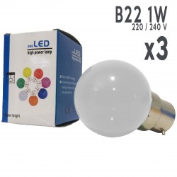 Lot de 3 ampoules LED B22 1W Blanc Chaud Incassables (équivalence 15W) pour Guirlande Extérieure