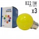 Lot de 3 ampoules LED B22 1W Jaunes Incassables (équivalence 15W) pour Guirlande Extérieure