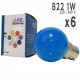 Lot de 12 ampoules LED B22 1W Bleues Incassables (équivalence 15W) pour Guirlande Extérieure