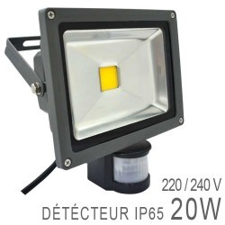 Projecteur LED COB 20W Extérieur IP65 Gris + Détecteur